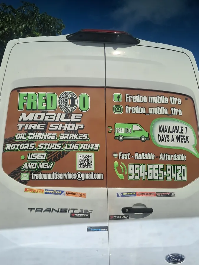 Fredoo Mobile Tire Shop service van, out 7 days a week in Fort Lauderdale, FL